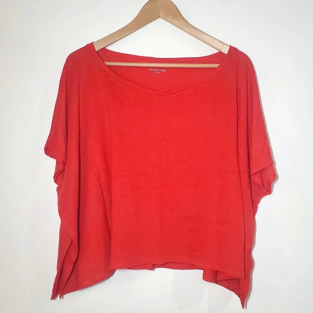 Eileen Fisher FIREFLY Linen Jersey Bateau Neck Poncho‎ Top Size Large
